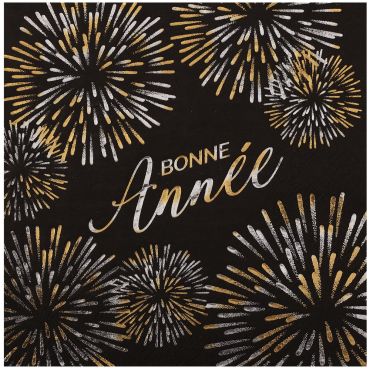 Serviettes en papier Bonne Année noire avec feux d'artifice dorés et argentés pour réveillon | jourdefete.com Serviettes en papier Bonne Année noire avec feux d'artifice dorés et argentés pour réveillon | jourdefete.com