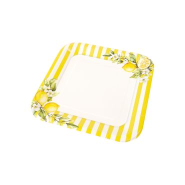 Assiettes carrées citron et rayures jaunes pour table de mariage estivale | jourdefete.com Assiettes carrées citron et rayures jaunes pour table de mariage estivale | jourdefete.com