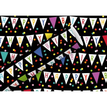 Papier cadeau Happy Birthday Fanion Noir avec fanions multicolores | jourdefete.com Papier cadeau Happy Birthday Fanion Noir avec fanions multicolores | jourdefete.com