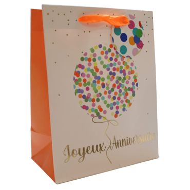 Sac cadeau Joyeux Anniversaire ballons multicolores avec poignées ruban orange | jourdefete.com Sac cadeau Joyeux Anniversaire ballons multicolores avec poignées ruban orange | jourdefete.com