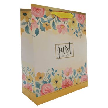 Sac cadeau fleuri “Just For You” 26x32x12 cm avec motif aquarelle pastel | jourdefete.com