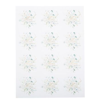 24 Stickers Merci Sauge Green Blancs, Vert Sauge et Or 5 cm | jourdefete.com