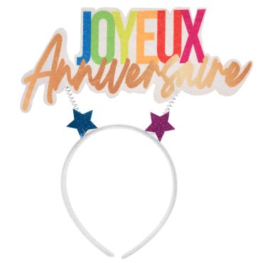 Serre-tête Joyeux Anniversaire blanc et pailleté avec étoiles scintillantes | jourdefete.com Serre-tête Joyeux Anniversaire blanc et pailleté avec étoiles scintillantes | jourdefete.com