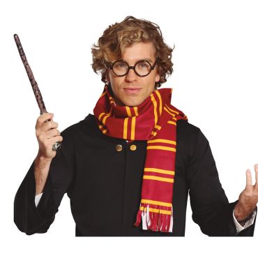 Set sorcier écharpe rayée rouge et or et lunettes rondes | jourdefete.com