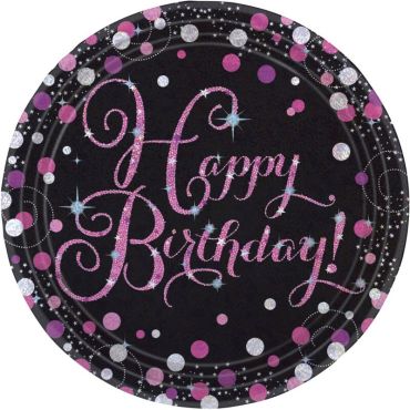 8 Assiettes "Happy Birthday" - Rose / Noir 8 Assiettes "Happy Birthday" - Rose / Noir