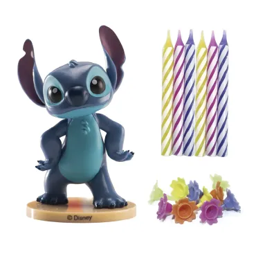 Kit décoration de gâteau Stitch Disney avec figurine et 10 bougies d'anniversaire multicolores | jourdefete.com