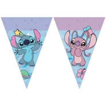 Guirlande à fanions triangulaires avec personnages Stitch et Angel pour décoration de salle anniversaire fille | jourdefete.com