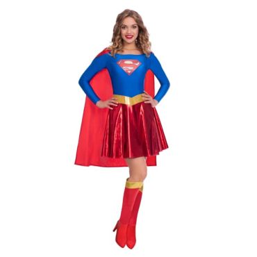 Déguisement Supergirl pour adulte avec robe bleue et rouge, cape et couvre-bottes | jourdefete.com Déguisement Supergirl pour adulte avec robe bleue et rouge, cape et couvre-bottes | jourdefete.com