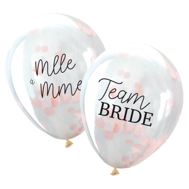 Ballons EVJF Team Bride et Mlle à Mme confettis roses | jourdefete.com