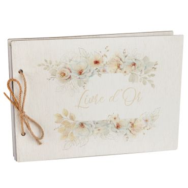 Livre d’or floral en bois avec ruban en ficelle naturelle pour mariage | jourdefete.com Livre d’or floral en bois avec ruban en ficelle naturelle pour mariage | jourdefete.com