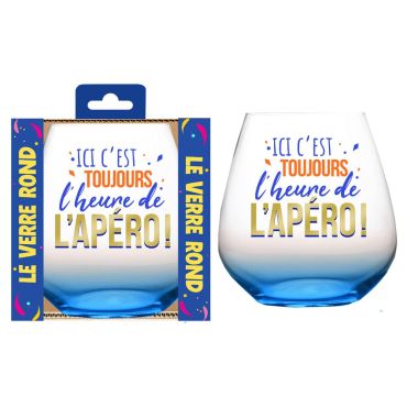 Verre rond bleu avec inscription apéritive festive | jourdefete.com Verre rond bleu avec inscription apéritive festive | jourdefete.com