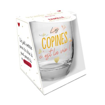 Verre avec message "Les copines c’est la vie !" coloré et joyeux | jourdefete.com