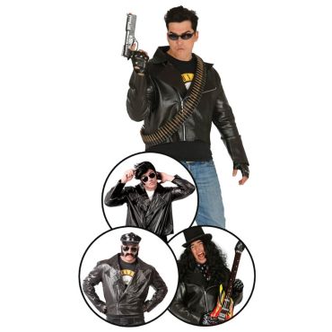 Veste noire similicuir homme déguisement Terminator, rockeur, policier disco ou guitariste | jourdefete.com Veste noire similicuir homme déguisement Terminator, rockeur, policier disco ou guitariste | jourdefete.com
