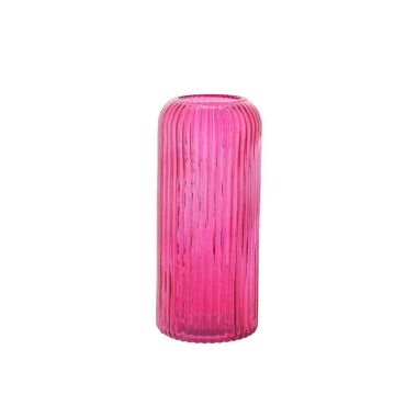 Vase en verre strié framboise décoration mariage baptême communion | jourdefete.com